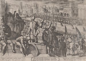 Tavla 20: Elisha tar med den förblinda syriska armén till kungen av Israel, från..., ca. 1590-ca. 1610. av Antonio Tempesta