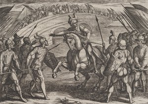 Plåt 22: Civilis skiljer tyska och holländska trupper, från The War of the Romans Against th..., 1611. av Antonio Tempesta