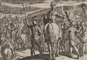 Plåt 24: De nya romerska truppernas förhandsgarde vände tillbaka, från The War of the Roman..., 1611. av Antonio Tempesta