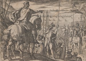 Plåt 3: Alexander instruerar sina soldater, från Alexander den stores gärningar, 1608. av Antonio Tempesta