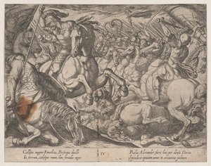 Platta 4: Alexander strider mot perserna, från Alexander den stores gärningar, 1608. av Antonio Tempesta