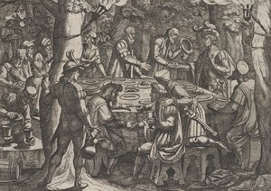 Platta 4: Civilis berättar för de holländska äldste att de behandlas som slavar av romarna..., 1611. av Antonio Tempesta