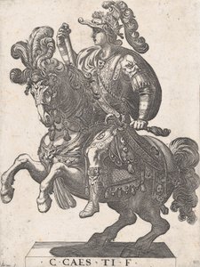 Plåt 4: Kejsar Gaius till häst, från "De första tolv romerska kejsarna", 1596. av Antonio Tempesta