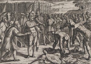 Plåt 7: Tyska sändebud besöker Civilis, från The War of the Romans Against the Batavians Ro..., 1611. av Antonio Tempesta