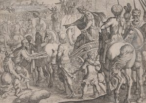 Plåt 9: Alexanders triumfande intåg i Babylon, från The Deeds of Alexander the Great, ..., 1608. av Antonio Tempesta