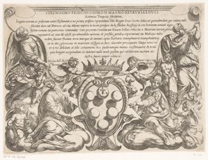 Titeltryck med dedikation till och vapen av Cosimo II de