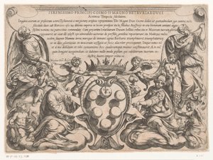 Titeltryck med dedikation till och vapen av Cosimo II de