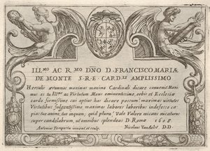 Titelskylt för serien The Labors of Hercules with the arms of Cardinal Francesco Ma..., 1608. av Antonio Tempesta
