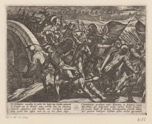 Överraskande attack mot det romerska lägret vid Mosel De bataviska krigen mot romarna (serietitel) Batavorum cum Romanis Bellum (serietitel) av Antonio Tempesta