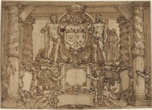 En arkitektonisk väggdesign för att hedra Henry IV, den galliska Hercules av Antonio Tempesta or Agostino Ciampelli