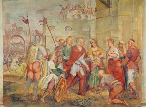 Jacopo Barbarigo befriade drottning Margareta av Ungern från turkarna 1426 (väggmålning)
