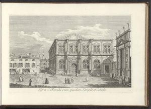 Utsikt över Campo San Rocco te Venetië Område av S. Rocchi med samma tempel och skola (titel på objekt) Gezichten op bugemenen en pleinen in Venetië (serietitel) De mer kända vyerna över staden Venedig, från Antoniuskanalens 38 paneler, graverade i mässing av Antonio Visentini
