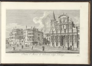 Utsikt över Campo Santa Maria Zobenigo te Venetië Område av S. Rocchi med samma tempel och skola (titel på objekt) Gezichten op bugemenen en pleinen in Venetië (serietitel) Den mest kända utsikten över staden Venedig, från Antoniuskanalens 38:e panel, expr av Antonio Visentini
