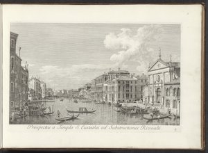 Utsikt över Canal Grande och kyrkan i San Stae te Venetië Utsikt från Sankt Eustathius tempel till Rivoaltis understrukturer (titel på objektet) Den mest kända utsikten över staden Venedig, från Antoniuskanalens 38:e panel, tryckt i mässing av Antonio Vise