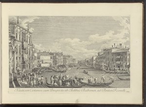 Se på Canal Grande i Venedig där Regata platsvindt Nautisk tävling med utsikt från husen i Balbore till Rivoalti-bron (titel på objekt) Mer berömda vyer över staden Venedig, från Antoniuskanalen 38 paneler tryckta på luft av Antonio av Antonio Visentini