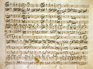 Sen c18:e kopia av en manuskriptsida från partituren av La scuola de gelosi av Antonio after Salieri