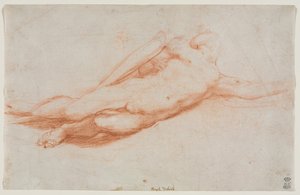 Studie av en fallen soldat, möjligen omvändelsen av Saul recto..., ca. 1525. av Antonio da Correggio