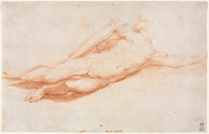 Studie av en fallen soldat, möjligen omvändelsen av Saul recto, ca. 1525. av Antonio da Correggio