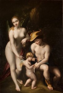 Venus med Merkurius och Amor, Kärleksskolan, av Antonio da Correggio, utställd på slottet i Chenonceau. av Antonio da Correggio
