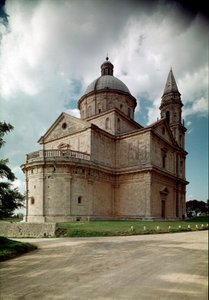Utsikt över kyrkan San Biagio, byggd av arkitekten Antonio da Sangallo den tidigare (1453-1534) 1518-1545 Montepulciano, Toscana. Italien av Antonio da the elder Sangallo