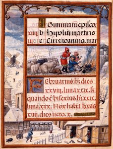Februari månad, miniatyrer från "Livro de Horas de Dom Manuel", 1517-38 (tempera på pergament) av Antonio de Hollanda