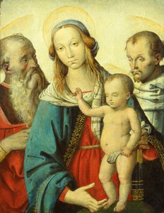 Madonnan med barnet och de heliga Hieronymus och Franciskus (tempera på trä) av Antonio del Massaro da Viterbo