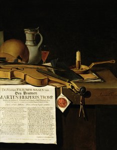 Vanitas stillebenshyllning till amiral Marten Herpertszwoon Tromp, 1655