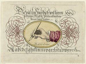 Skrivexempel med skrivande hand av Antonius Smyters
