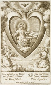 Jesusbarnet sittande i det heliga hjärtat med en öppen bok av Antonius Wierix (II)