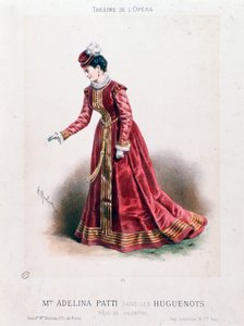 Porträtt av sångerskan Adeline Patti (1843-1919) som Valentine i Les Huguenots opera av Giacomo Meyerbeer (1791-1864).