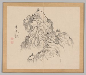 Dubbelalbum av landskapsstudier efter Ikeno Taiga, volym 1 blad 16, 1700-talet. av Aoki Shukuya