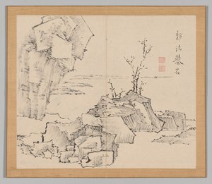 Dubbelalbum av landskapsstudier efter Ikeno Taiga, volym 1 blad 23, 1700-talet.