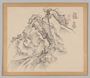 Dubbelalbum av landskapsstudier efter Ikeno Taiga, volym 1 blad 26, 1700-talet. av Aoki Shukuya