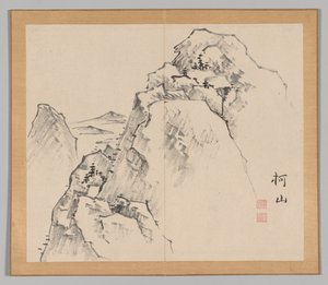 Dubbelalbum av landskapsstudier efter Ikeno Taiga, volym 1 blad 27, 1700-talet.