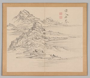 Dubbelalbum av landskapsstudier efter Ikeno Taiga, volym 1 blad 35, 1700-talet.