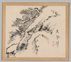Dubbelalbum av landskapsstudier efter Ikeno Taiga, volym 1 blad 9, 1700-talet. av Aoki Shukuya