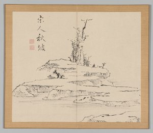 Dubbelalbum av landskapsstudier efter Ikeno Taiga, volym 2 blad 12, 1700-talet. av Aoki Shukuya