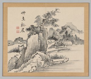 Dubbelalbum av landskapsstudier efter Ikeno Taiga, volym 2 blad 14, 1700-talet. av Aoki Shukuya