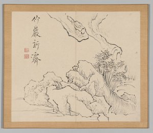 Dubbelalbum av landskapsstudier efter Ikeno Taiga, volym 2 blad 19, 1700-talet. av Aoki Shukuya