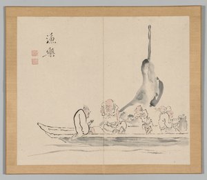 Dubbelalbum av landskapsstudier efter Ikeno Taiga, volym 2 blad 28, 1700-talet. av Aoki Shukuya