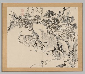 Dubbelalbum av landskapsstudier efter Ikeno Taiga, volym 2 blad 34, 1700-talet.