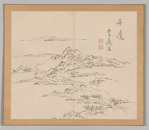Dubbelalbum av landskapsstudier efter Ikeno Taiga, volym 2 blad 8, 1700-talet.