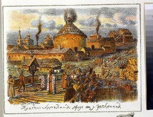 Tvättkanon på Neglinnayafloden (Neglimna, Neglinna, Neglinka), på 1600-talet. Verk av Appolinari Mikhaylovich Vasnetsov (1856-1933), litografi av Apollinari Mikhailovich Vasnetsov