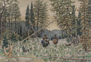 Jägare till häst i en tallskog av Apollinari Mikhailovich Vasnetsov