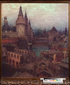 Moskva på 1600-talet, Dawn at the Resurrection Gate - Målning av Appolinari Mikhaylovich Vasnetsov (1856-1933), olja på duk av Apollinari Mikhailovich Vasnetsov