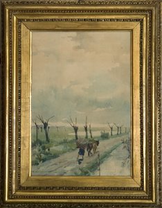 Landskap med personer 1918-19 (akvarell på kolteckning)