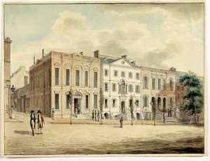 Nordöstra hörnet av Wall and William Streets, New York City, 1798 (wc och bläck på papper)