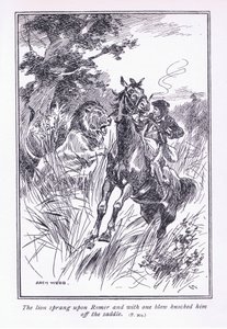 Lejonet sprang över Romer och med ett slag slog han av hans sadel, 1900-talet av Archibald Webb