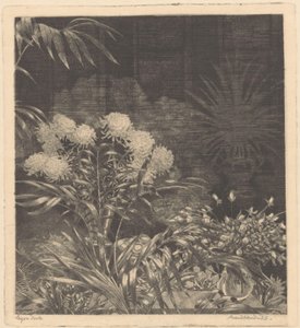 Inredning med blommor i vaser och växter i krukor av Arend Hendriks (signed by artist)