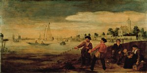 Fiskare på stranden av Amstel nära Pauwentuin, Amsterdam